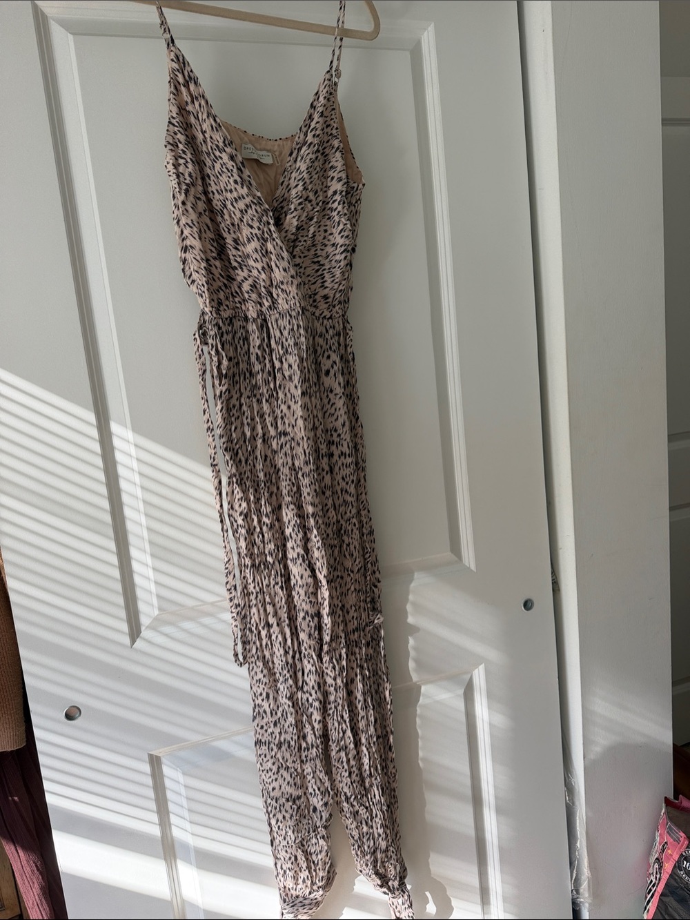 Dress Forum Tan & Black Spotted jumper with Surplice Neck